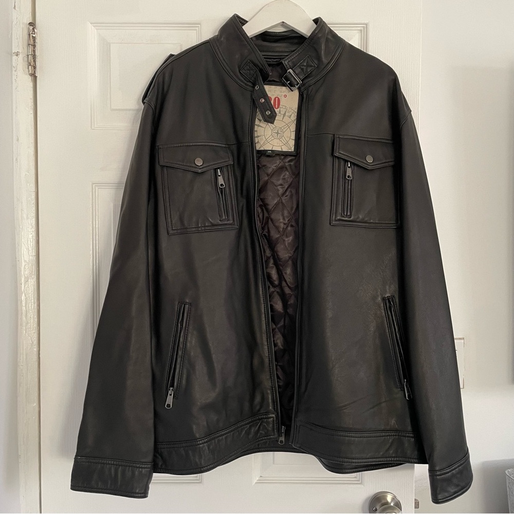 Men’s Black Lamb’s Skin Leather Bomber Jacket, size 3XL